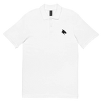 Polo piqué blanc unisexe, vue de face, collection Instinct logo noir brodé