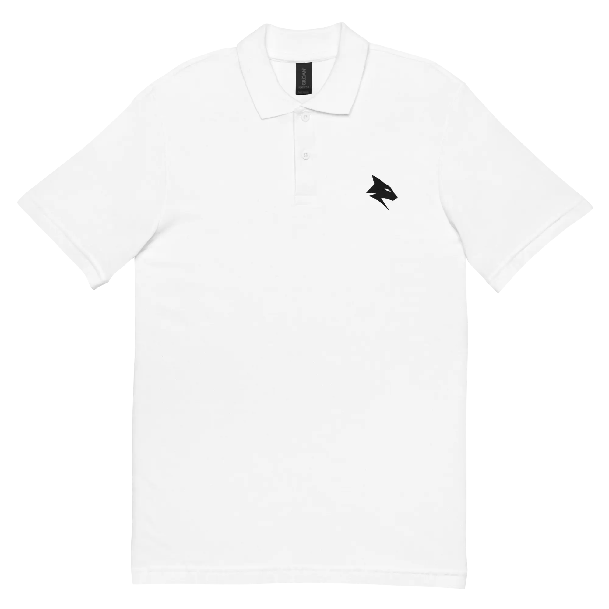 Polo piqué blanc unisexe, vue de face, collection Instinct logo noir brodé