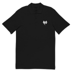 Polo piqué noir unisexe, vue de face, collection Cœur Tranchant logo blanc brodé