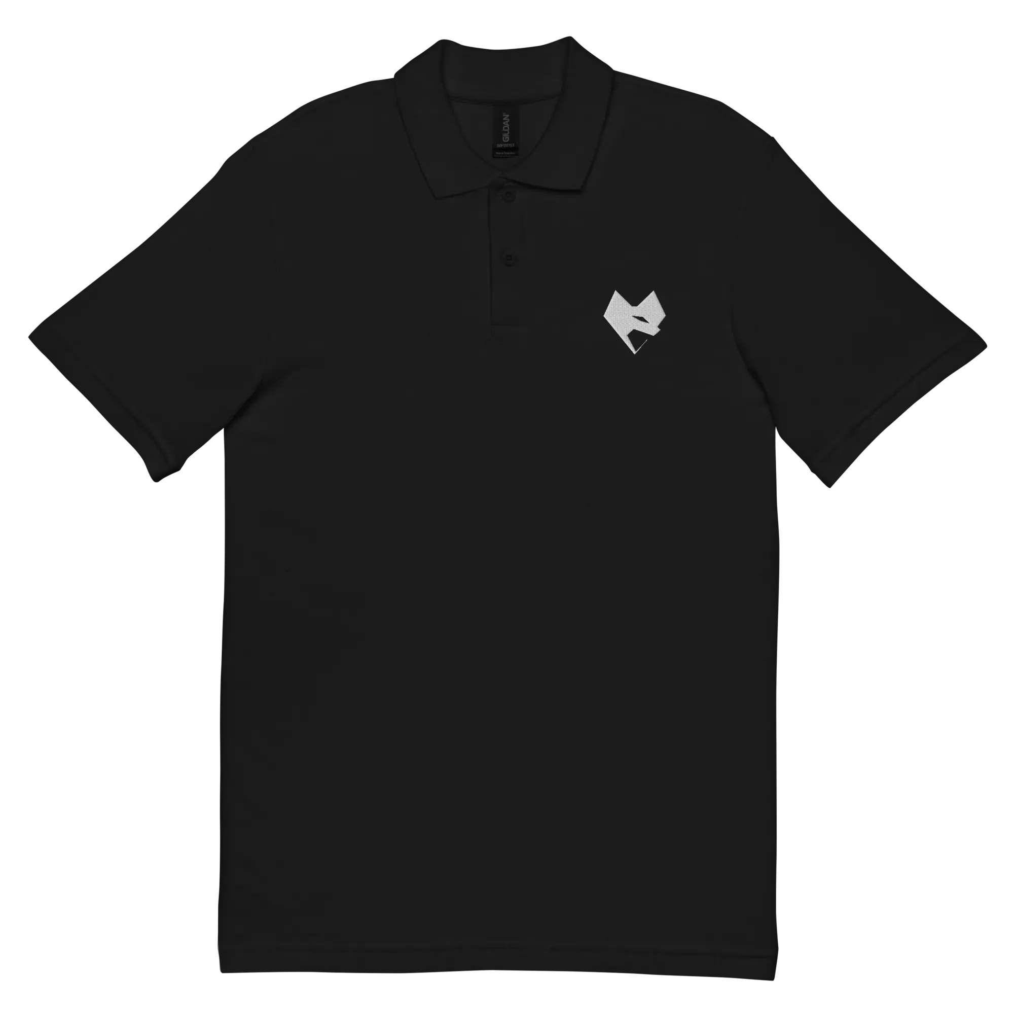 Polo piqué noir unisexe, vue de face, collection Cœur Tranchant logo blanc brodé