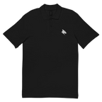 Polo piqué noir unisexe, vue de face, collection Instinct logo blanc brodé