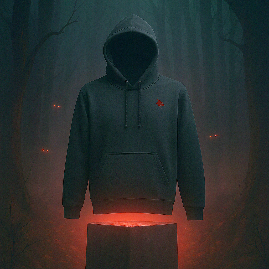 Sweat noir unisexe, vue de face, collection Instinct logo rouge, page d'accueil