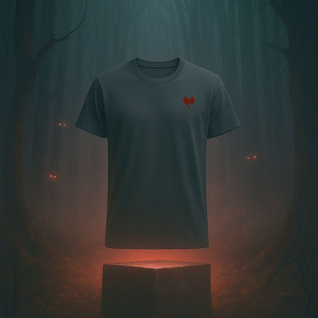 T-shirt noir unisexe 100 % coton, vue de face, collection Coeur Tranchant 
logo rouge, page d'accueil